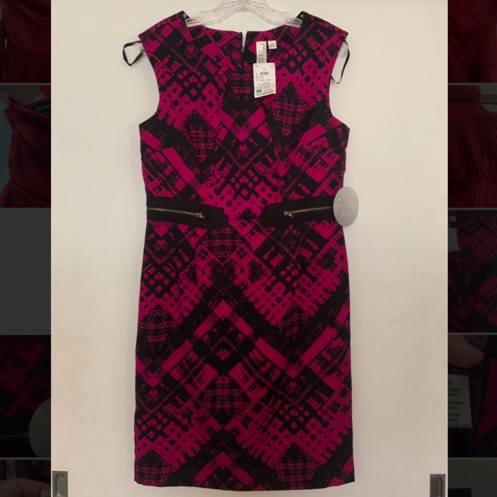 Fuschia/Black print dress size 10